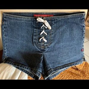 Vintage 1990s Y2K Guess denim shorts with a lace up front size 29